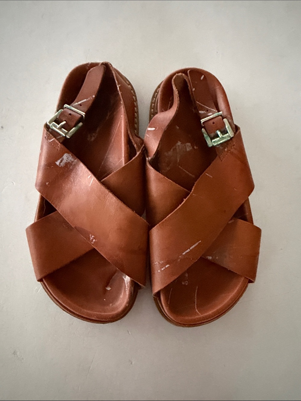 ALOHAS Women's Tan Brown Leather Platform Cross-Strap Sandals